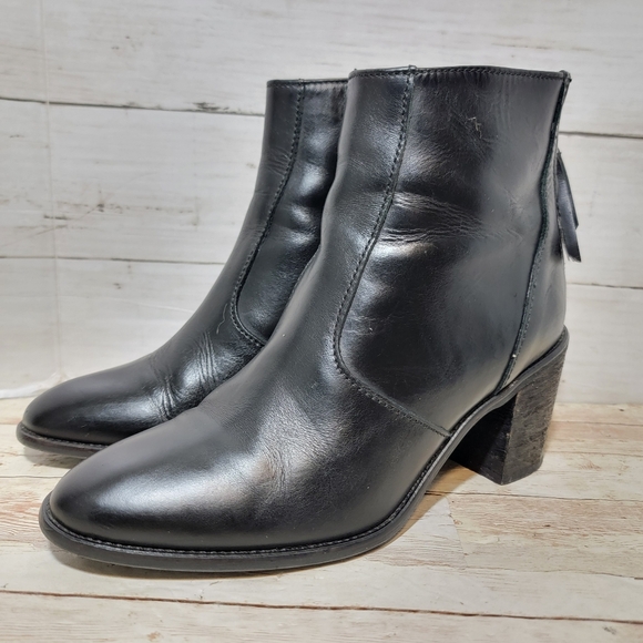 Madewell  Womens Leather Booties Ankle Boots Heels Back Zip B2061 Black Sz 7.5 - Picture 11 of 14